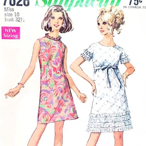 Vintage 1960s Dress Size 10 B32.5 Simplicity 7626 Sewing Pattern Mini A-Line