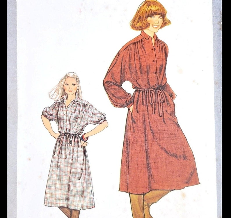1970s Pullover Shirtdress, Drawstring Waist Size 10, Bust 32.5 ©1979 Simplicity 8675 Vintage Paper Sewing Pattern. image 1
