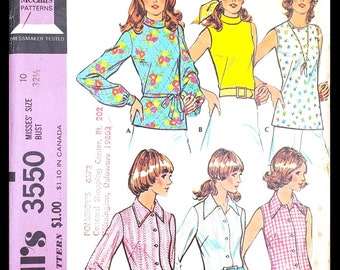 McCalls 3550, 1970s Blouse Set; Options for Collar, Sleeves; ©1973 Vintage Paper Sewing Pattern.