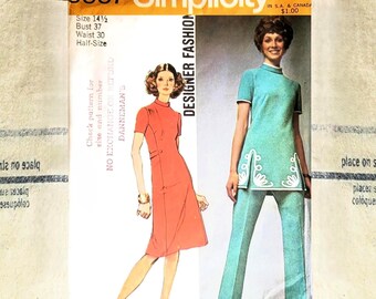 Simplicity 9607 Dress Tunic Pants  Size 14.5 B37 - Vintage 1970s Sewing Pattern