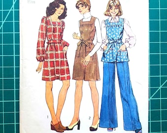 Vintage 1970s Simplicity 6173 Sewing Pattern Size 14 B36 Mini Jumper Dress Tunic Wide Pants