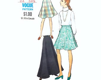 Vogue 7543 Vintage 1960s Skirt Sewing Pattern Waist 24" Flared Mini and Maxi