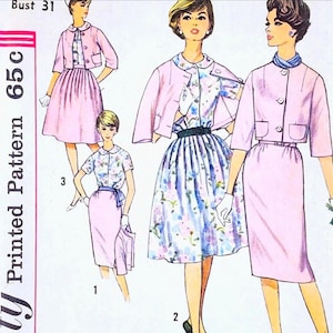 Simplicity 4341 Vintage 1960s Sewing Pattern Jacket Blouse Skirt Set Full or Slim  Size 10 Bust 31 Gently Used and Complete