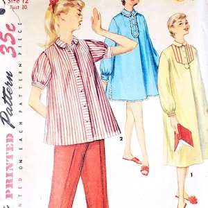 Simplicity 1348 Pajama Top Pants Nightgown - Size 12 Bust 30 Vintage 1950S Sewing Pattern