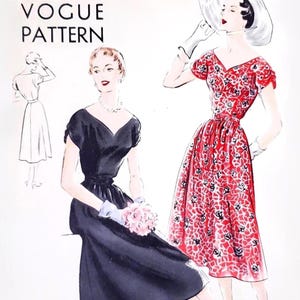 Vintage 1950s Vogue 7072 Dress Size 16 B34 Vintage 1940s Sewing Pattern