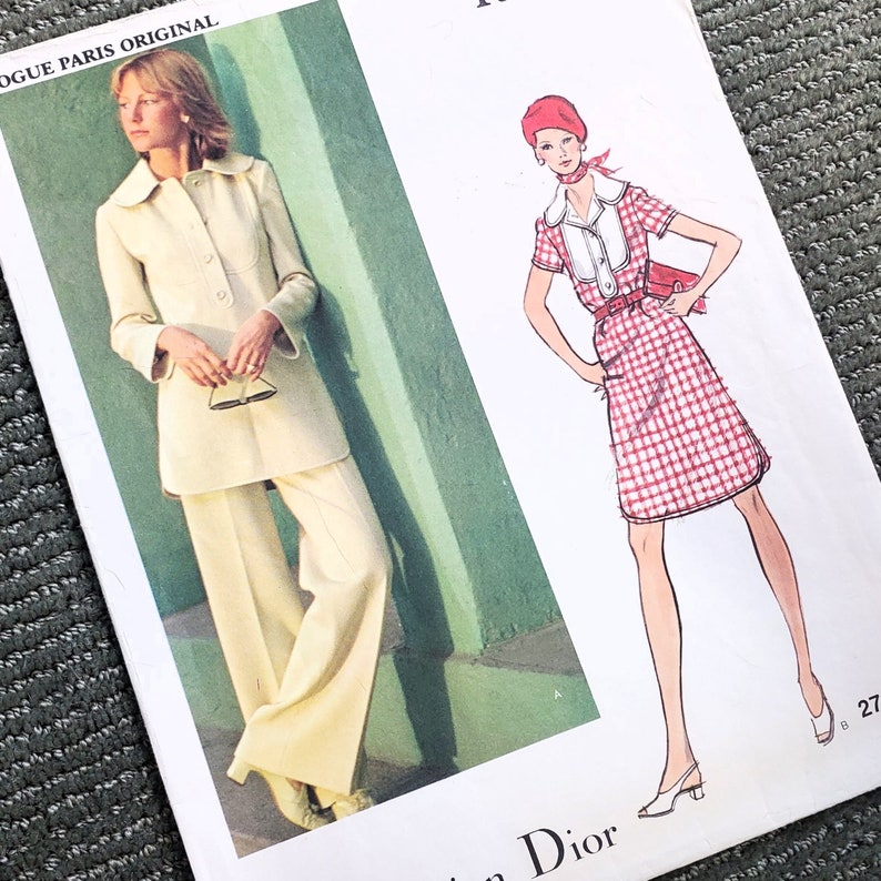 Vogue Paris Original, Dior Cute Dress, Tunic / Mini Dress, Wide Leg Pants Size 8 1970s Vintage Sewing Pattern. image 1