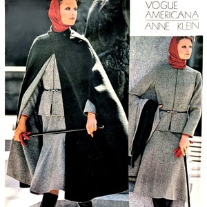 Vintage 1970s Anne Klein Vogue 1160 UNCUT Sewing Pattern - Cape, Hood, Skirt, Pants, Blouse, Size 14