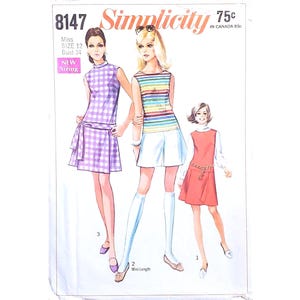 Simplicity 8147 Romper Jumper Skort Dress - Sz 12 B34 - Vintage 1960s  Sewing Pattern
