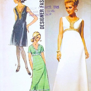 Simplicity 6094 Evening Dress in 3 Lengths - Sz 8, Bust 31.5 Vintage 1970s Sewing Pattern.