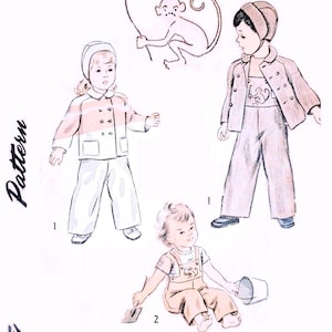 Vintage 1940s Toddler Overalls Sewing Pattern - Simplicity 2562, Size 3 - Embroidery Transfers Included