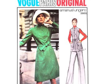 Vogue Paris Original 2803 Ungaro Dress Tunic Pants Size 8 Bust 31.5 - Vintage 1970s Sewing Pattern