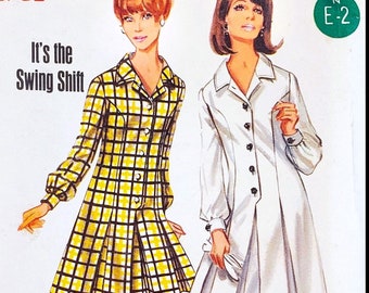 1960s Swing Shift Shirtdress, Inverted Pleats; Size 12, Bust 32"; ©1967 Butterick 4457 Vintage Paper Sewing Pattern.