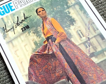 Vogue Paris Original 2310, Guy Laroche: Evening Dress, Pantdress, Coat, Sash; UNCUT, Size 8, Bust 31.5". Vintage Paper Sewing Pattern.