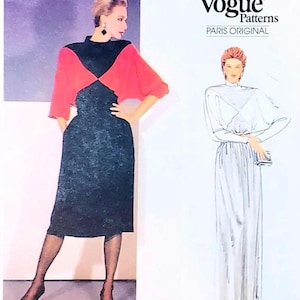 Vogue 1101 Dior UNCUT Sz 8 B31.5 Pullover Dress - Cartamodello originale Vogue Paris degli anni '80