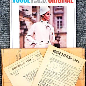 Vogue Paris Original 1596 UNCUT Jacques Griffe Rozmiar 10 B31 Sukienka i płaszcz - Wykrój do szycia w stylu vintage z lat 60. XX wieku zdjęcie 2