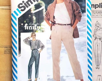 Simplicity 6320 Sz14 Waist 28 Pants Slim or Tapered Vintage 1980s Sewing Pattern