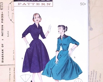 Butterick 6713 Vintage 1950s Coat Dress Sewing Pattern Size 12 Bust 30