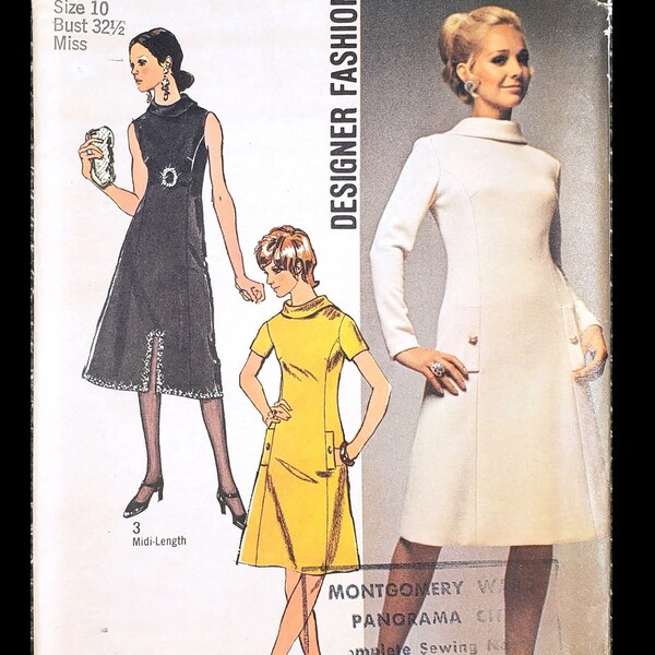 1960s Shift Dress with Pockets, UNCUT; Size 10, Bust 32.5";  Simplicity 9058, Vintage Paper Sewing Pattern.