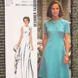 1970s Misses Dress in Two Lengths UNCUT, FF Size 12, Bust 34 Simplicity 5911 Designer Fashion Vintage Paper Sewing Pattern. image 3