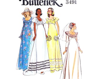 Butterick 3491 Vintage jaren 1970 bruiloft bruidsmeisjesjurk maat 8 B31,5 - bruidsnaaipatroon