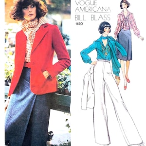 Vogue Americana 1150 Bill Blass - Tamanho 10 B32.5 Saia evasê, blazer, calça e blusa - Molde de costura vintage dos anos 70