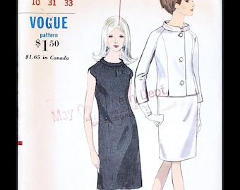Vogue 7018 Semi-fitted Dress and Jacket; Size 10, Bust 31"; ©1967 Vintage Paper Sewing Pattern.