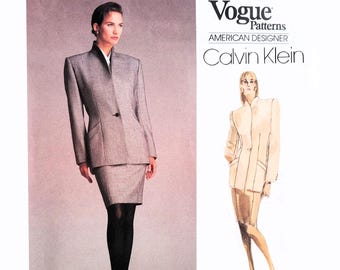 Patrón de costura vintage de Calvin Klein de los años 80, sin cortar: chaqueta y falda.