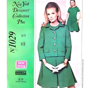 Molde de costura McCalls N/1029 Vintage anos 1960 para vestido e jaqueta - Tamanho 12 B34 - Coleção de Designers de Nova York