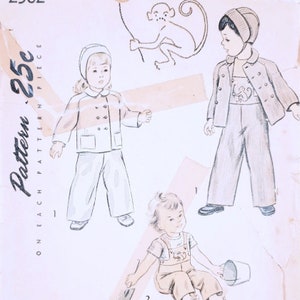 1940s Toddler&#39;s Overalls, Jacket, Hat with Transfers; ©1948 Simplicity 2562, Vintage Paper Sewing Pattern.