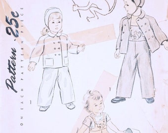 1940s Toddler's Overalls, Jacket, Hat with Transfers; ©1948 Simplicity 2562, Vintage Paper Sewing Pattern.