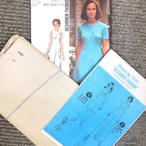 1970s Misses Dress in Two Length; Size 12, Bust 34; Simplicity 5911 Designer Fashion; Vintage Paper Sewing Pattern.