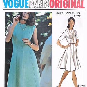 Patrón de costura vintage de los años 70, Vogue Paris Original 2872 SIN CORTAR, para vestido Molyneux, talla 8 B31.5