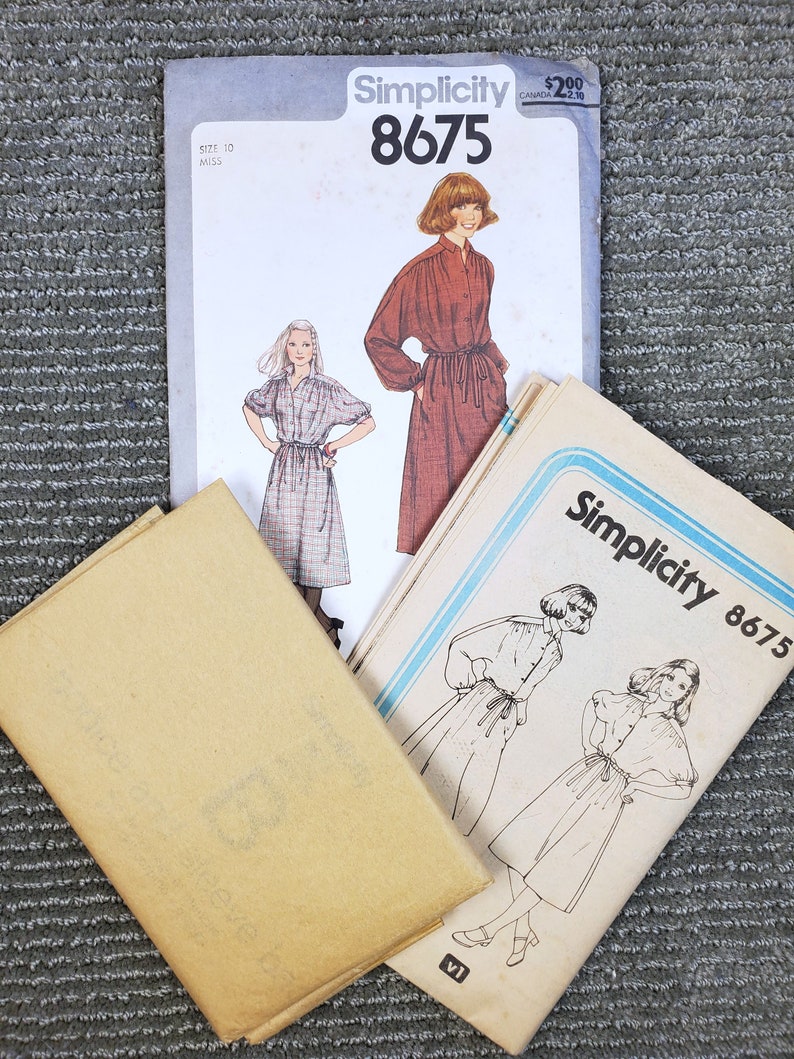 1970s Pullover Shirtdress, Drawstring Waist Size 10, Bust 32.5 ©1979 Simplicity 8675 Vintage Paper Sewing Pattern. image 2