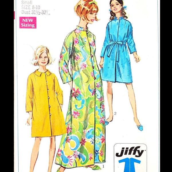 1960s Cozy Robe, Short or Long, with Kimono Sleeves & Pockets; Size Small (8-10); ©1968 Simplicity 7958 Vintage Paper Sewing Pattern.