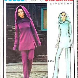 Vogue Paris Original 2484 UNCUT Givenchy Hood Tunic Pants Size 8 B31.5 - Vintage 1970s Sewing Pattern