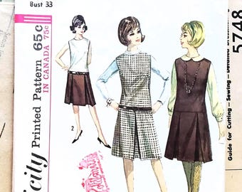 Simplicity 5748 Jumper Dress Size 13 B33 - Vintage 1960s Sewing Pattern