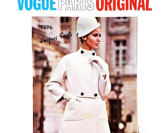 Vogue Paris Original 1596 UNCUT Jacques Griffe Tamanho 10 B31 Vestido e Casaco - Molde de Costura Vintage dos Anos 1960
