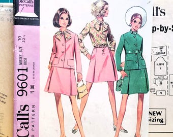 Vintage 1960s McCall's 9601 Skirt Suit and Blouse - Size 10 Bust 32.5 Complete Sewing Pattern