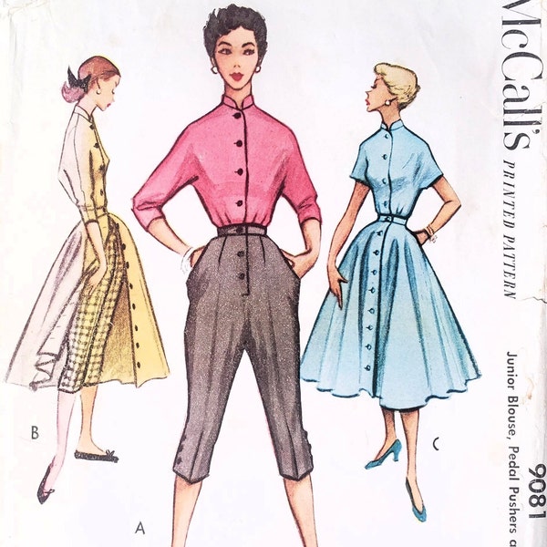 1950s High Waisted Pedal Pushers - Waist 27", Hip 36".  (Capri Pants Only, No Dress) McCalls 9081 Vintage Sewing Pattern.