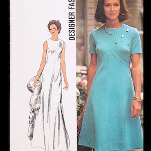 1970s Misses Dress in Two Lengths UNCUT, FF Size 12, Bust 34 Simplicity 5911 Designer Fashion Vintage Paper Sewing Pattern. image 1