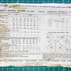 1950's Simplicity Shirtwaist Dress with Slim or Full Skirt Pattern - Bust 31.5