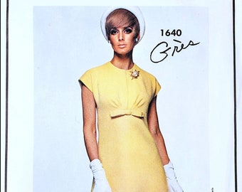 Vogue Paris Original 1640, Grés. One-Piece Dress. Size 10, Bust 31"; Vintage 1960s Paper Sewing Pattern.