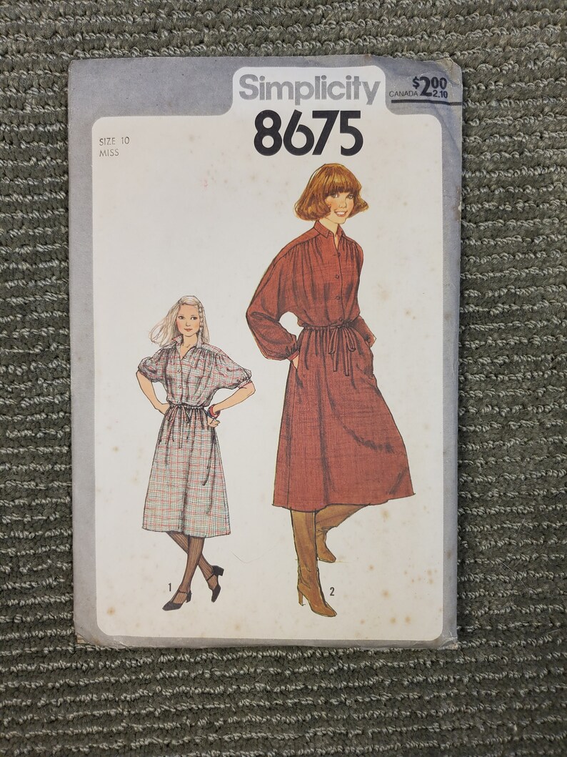 1970s Pullover Shirtdress, Drawstring Waist Size 10, Bust 32.5 ©1979 Simplicity 8675 Vintage Paper Sewing Pattern. image 3