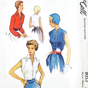 McCall&#39;s 8053 Vintage 1950s Blouse Set- Bust 30 Paper Sewing Pattern