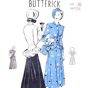 Vintage 1940s Butterick 4422 Size 16 B34 - Suit Dress + Peplum Jacket Sewing Pattern