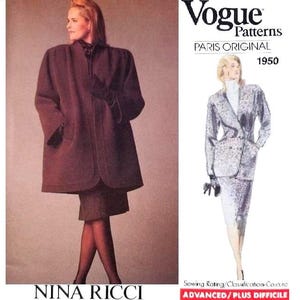 Vogue Paris Original 1950 UNCUT Nina Ricci Size 10 B32.5 Coat Jacket Skirt - Vintage 1980s Sewing Pattern