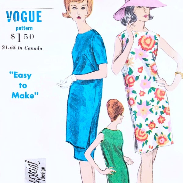 1960s Vintage Pattern - Mini Dress / Tunic , Skirt , Pants - Size 12, Bust 32 - Vogue 5817 "Easy to Make"