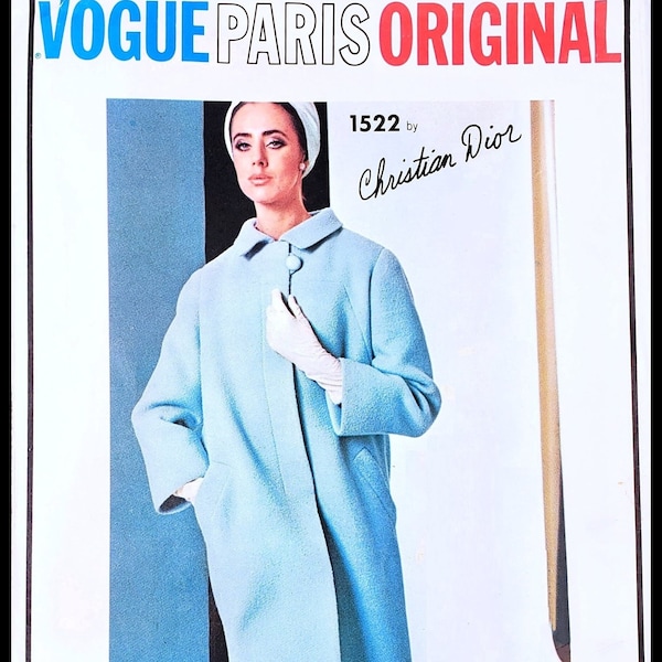 Vogue Paris Original 1522, Dior; One-Piece Dress and Coat; Sz 10, Bust 31"; Vintage 1960s Sewing Pattern