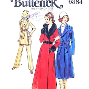 Abrigo cruzado vintage de los años 70 sin cortar, talla 8 B31.5 - Patrón de costura Butterick 6384