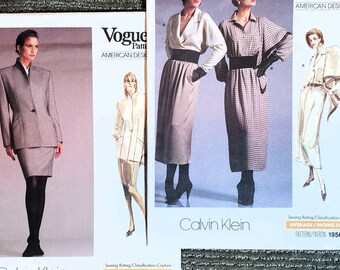 Vogue American Designer 2002 & 1956, Calvin Klein, UNCUT; Sizes 8/10/12. Vintage ca. 1987, Paper Sewing Patterns.